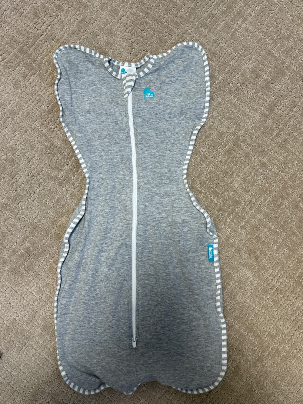 Love to Dream Grey Winged Swaddle Sleep Sack with Stripe Trim